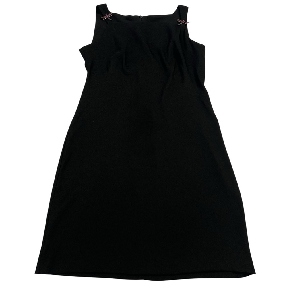 Vintage CDC Black Dress Sz 6 Rhinestone Dragonfly Accents Bateau Neckline - Picture 2 of 6
